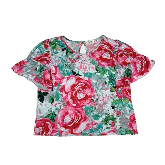 (Up To 50% Off SALE) Missa Soft Stretchy Floral  Ruffle Short Sleeve Top - Picture 1 of 3